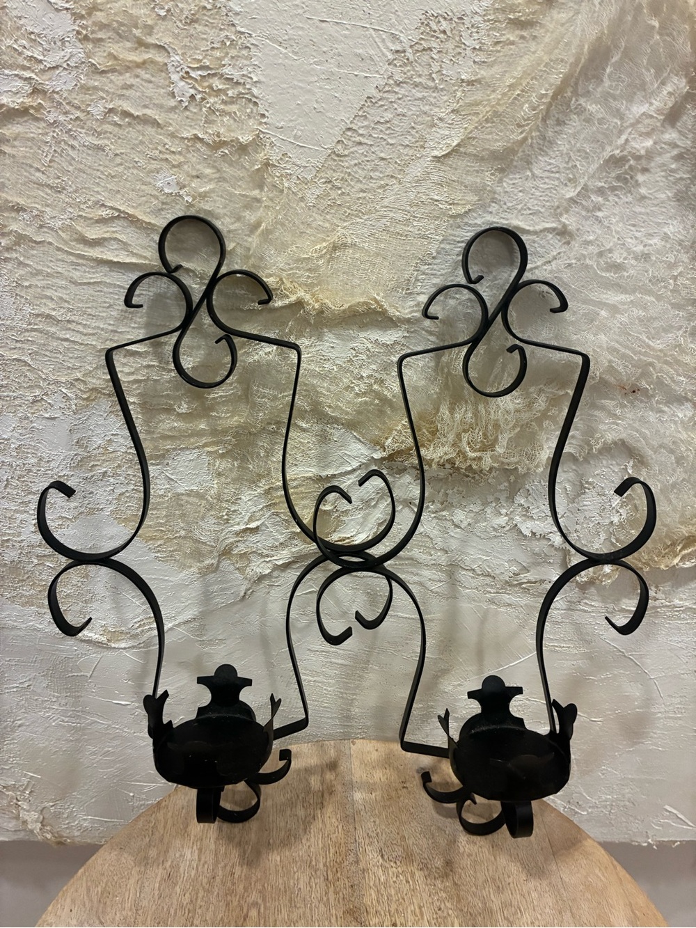 Vintage Set of 2 Black Metal Wall Sconce Pair